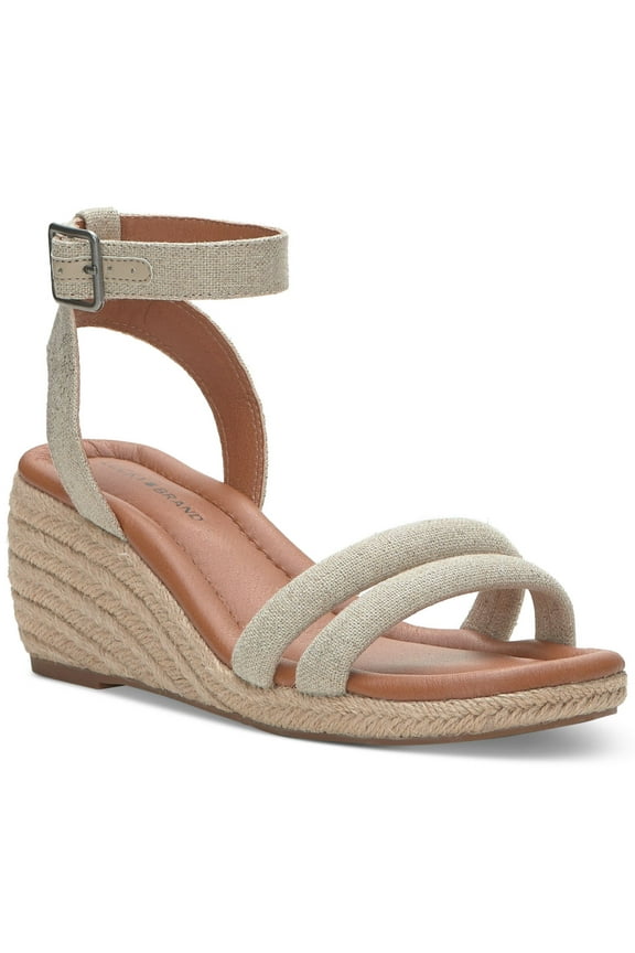 Womens Beige Ankle Strap Padded Nasli Round Toe Wedge Buckle Espadrille Shoes 5.5 M