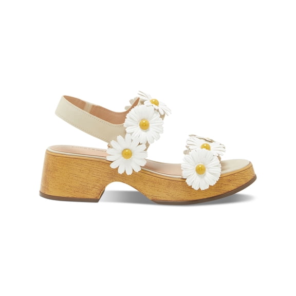 LUCKY BRAND Womens Beige Daisy Embellished Juleii Round Toe Block Heel Slip On Leather Slingback Sandal 11 M