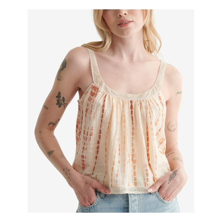 LUCKY BRAND Womens Beige Lace Cropped Swing Printed Sleeveless