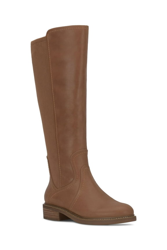 Womens Beige Padded Quenbe Round Toe Block Heel Zip-Up Riding Boot 6.5 M