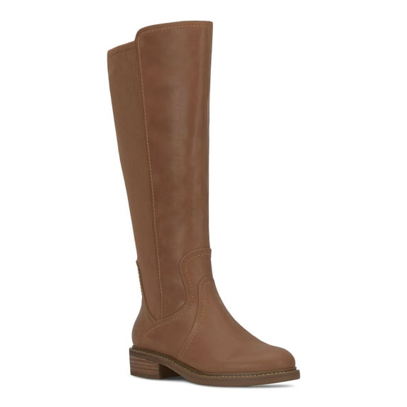 LUCKY BRAND Womens Beige Padded Quenbe Round Toe Block Heel Zip-Up Riding Boot 6.5 M