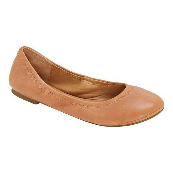 LUCKY BRAND Womens Beige Top-Stitched Elastic Ruched Padded Emmie Round Toe Slip On Leather Ballet Flats 8.5 M