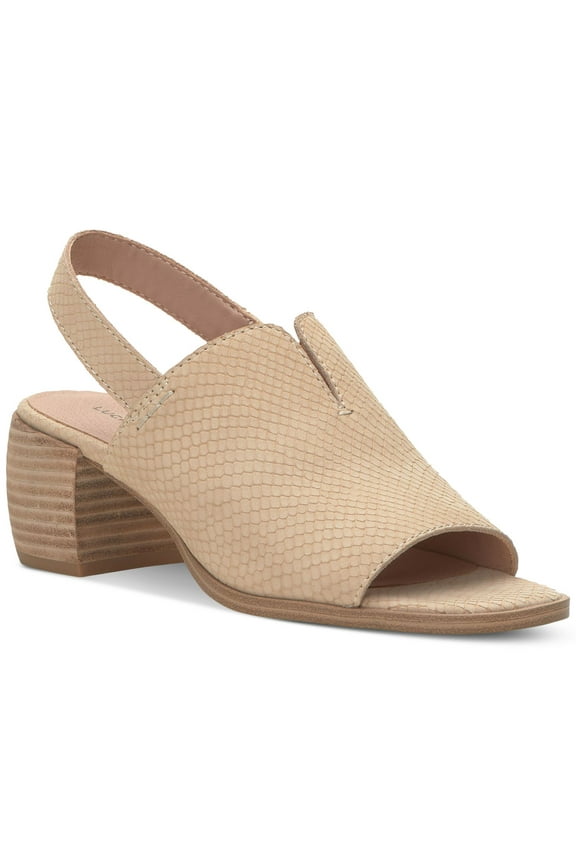 Womens Beige V-Notch Detail At Vamp Goring Padded Jaila Round Toe Stacked Heel Slip On Leather Slingback 11 M