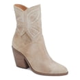 thumbnail image 1 of LUCKY BRAND Womens Beige Western Inspiration Embellished Padded Lakelon Almond Toe Stacked Heel Zip-Up Leather Booties 9.5 M, 1 of 4