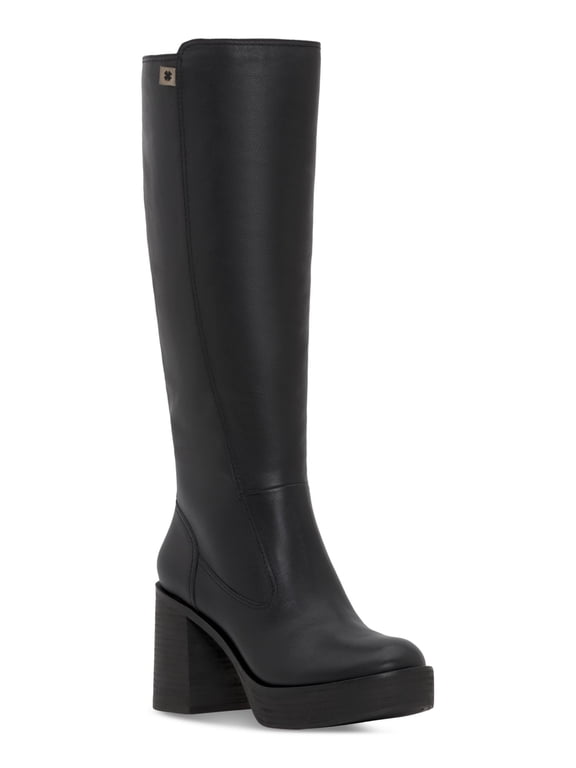 Womens Black 1" Platform Goring Padded Odillie Round Toe Block Heel Zip-Up Leather Dress Boots 10 M