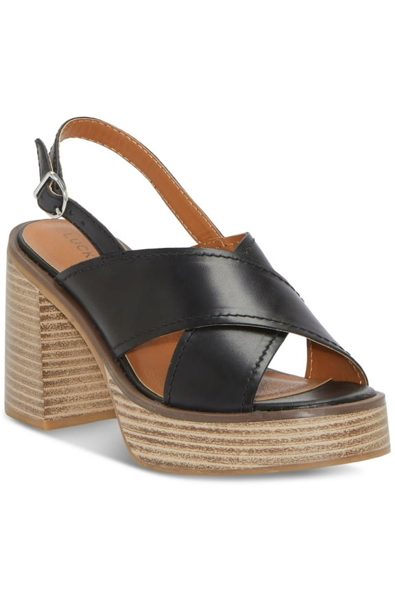 Womens Black Padded Delmie Round Toe Stacked Heel Buckle Leather Slingback Sandal 10