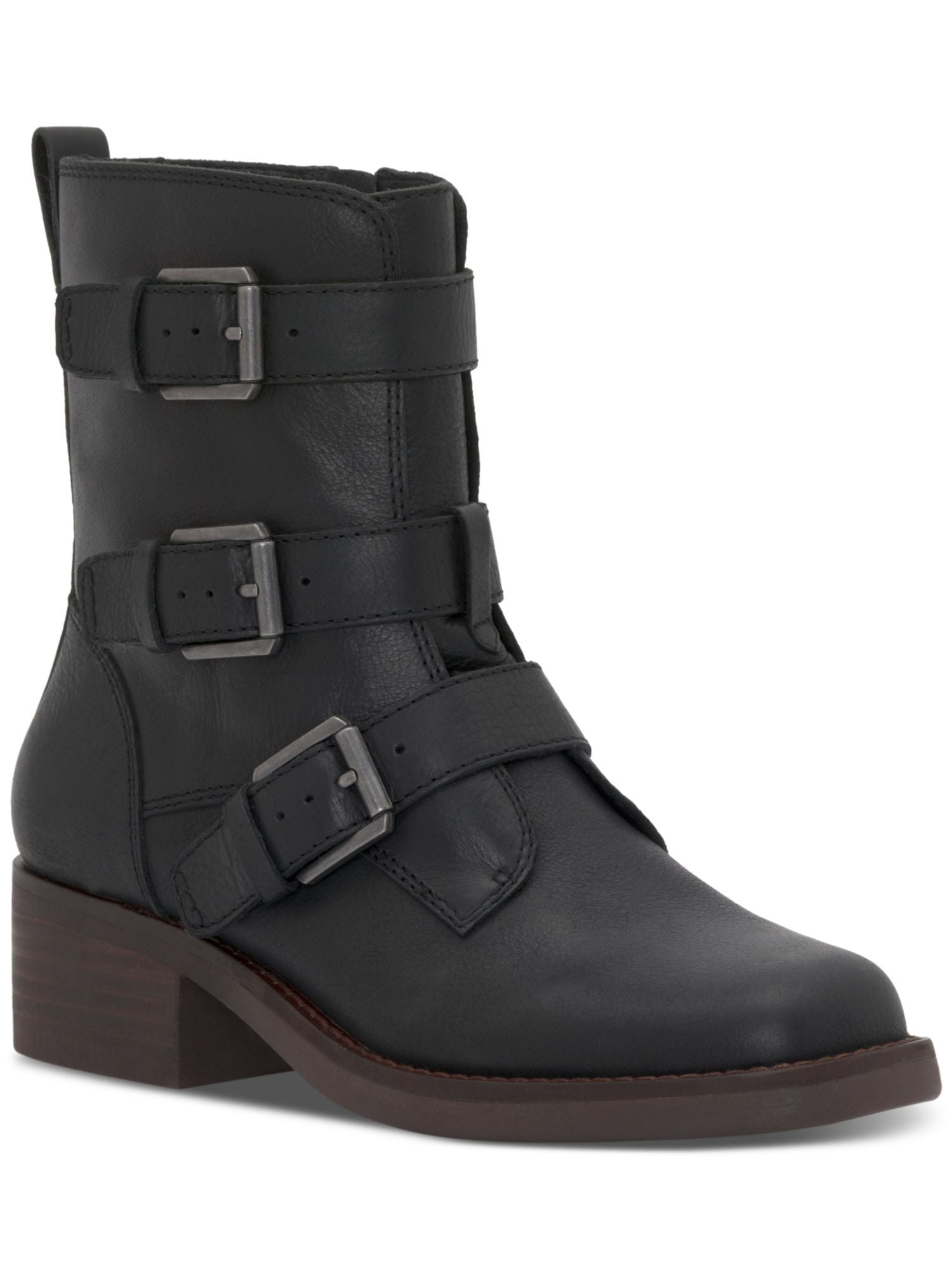 LUCKY BRAND Womens Black Pull Tab Buckle Accent Padded Katriny Block Heel Zip-Up Leather Booties 9.5 M