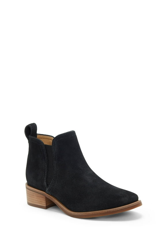 Womens Black Pull Tab Goring Cushioned Pogan Almond Toe Stacked Heel Leather Chelsea 10 M