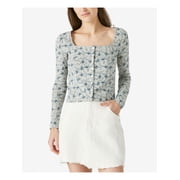 LUCKY BRAND Womens Blue Floral Long Sleeve Square Neck Top XL