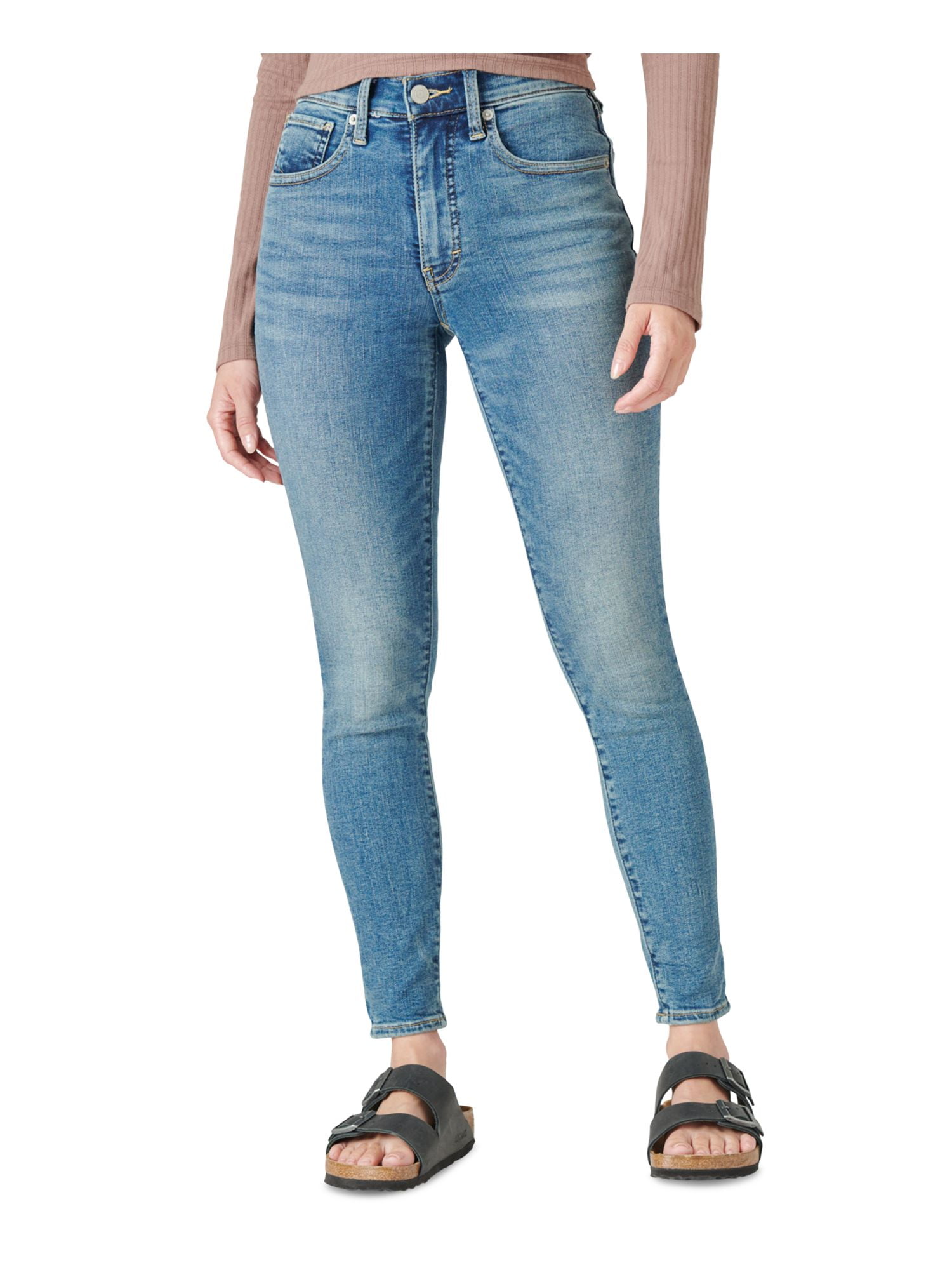 GOOD AMERICAN Womens Blue Denim Zippered Pocketed Distressed Skinny High Waist Jeans main image 1