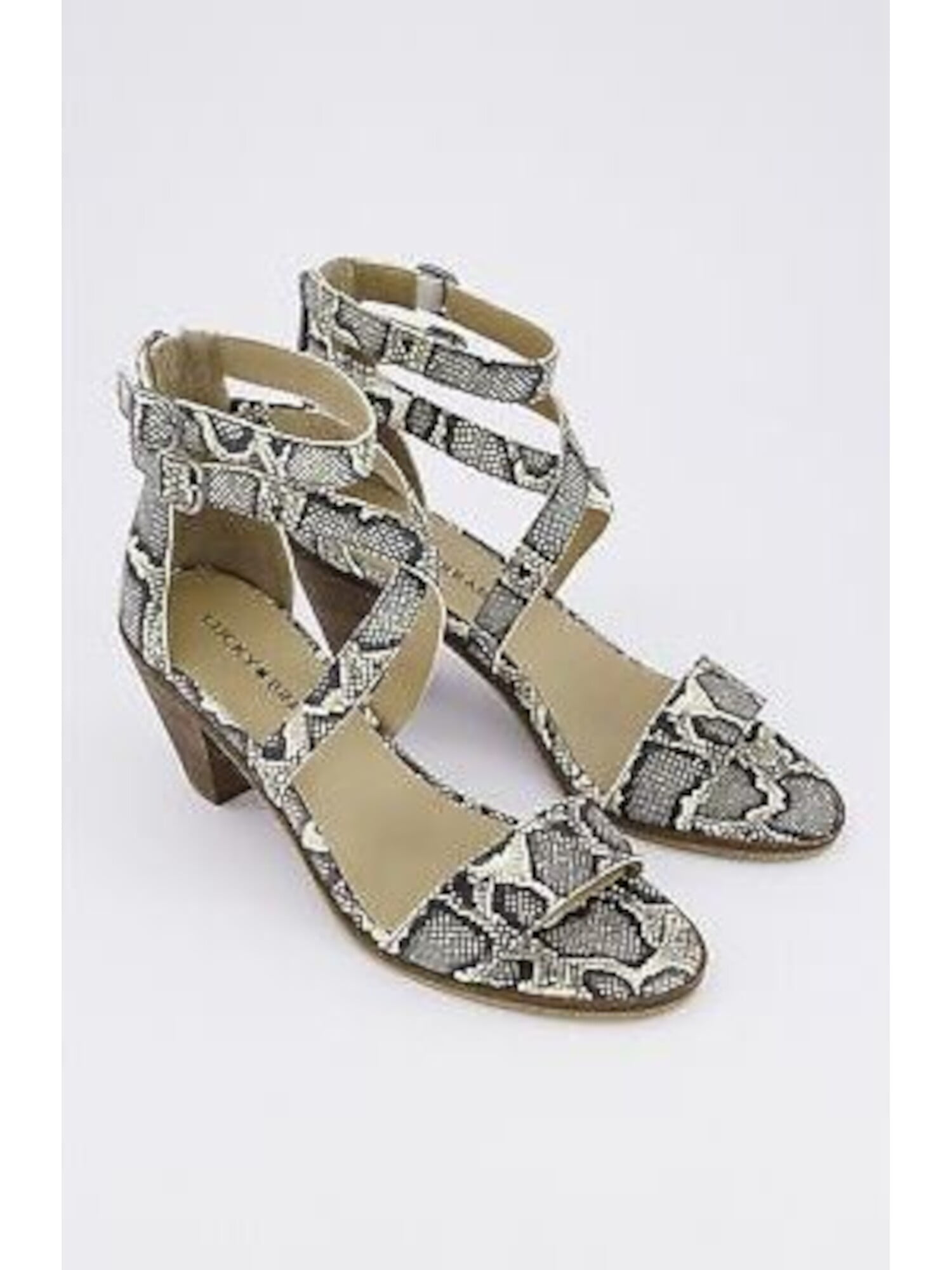 LUCKY BRAND Womens Brown Strappy Stretch Cusioned Ankle Strap Zipper