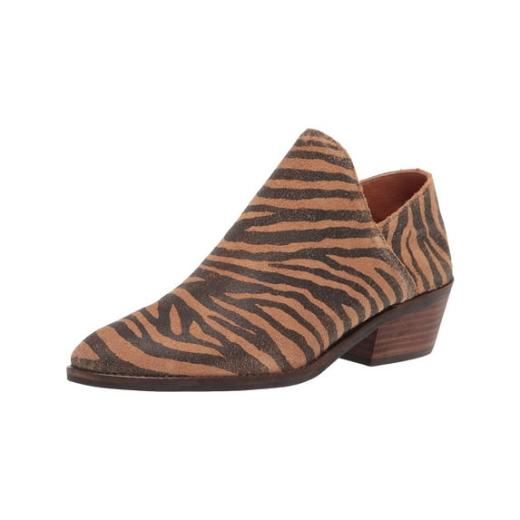 LUCKY BRAND Womens Brown Tiger Strips Cushioned Fausst Almond Toe Block Heel Leather Booties 7.5 M