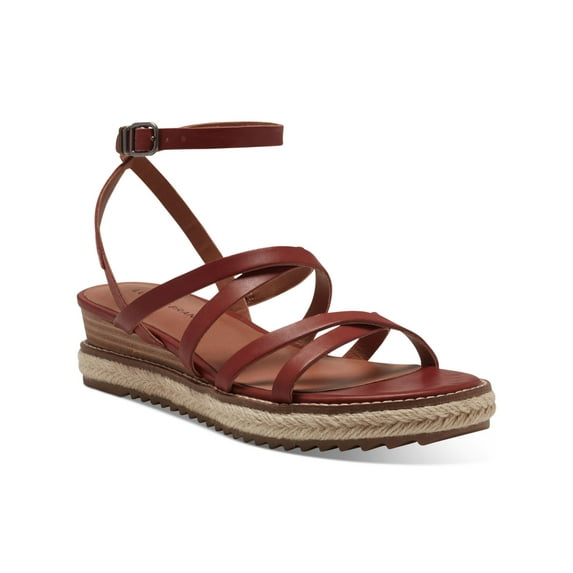 LUCKY BRAND Womens Burgundy Treaded Strappy Comfort Nemelli Round Toe Wedge Buckle Leather Espadrille Shoes 9 M