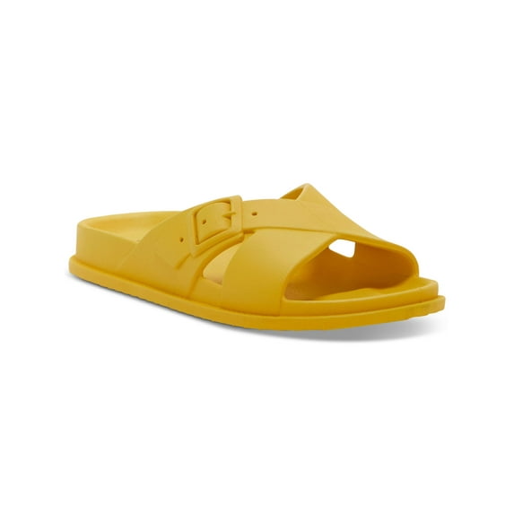 LUCKY BRAND Womens Gold Crisscross Strap Buckle Accent Comfort Roseleen Round Toe Platform Slip On Slide Sandals Shoes 8 M