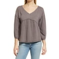 thumbnail image 1 of LUCKY BRAND Womens Gray Textured Relaxed Fit 3/4 Sleeve V Neck Peplum Top M, 1 of 4