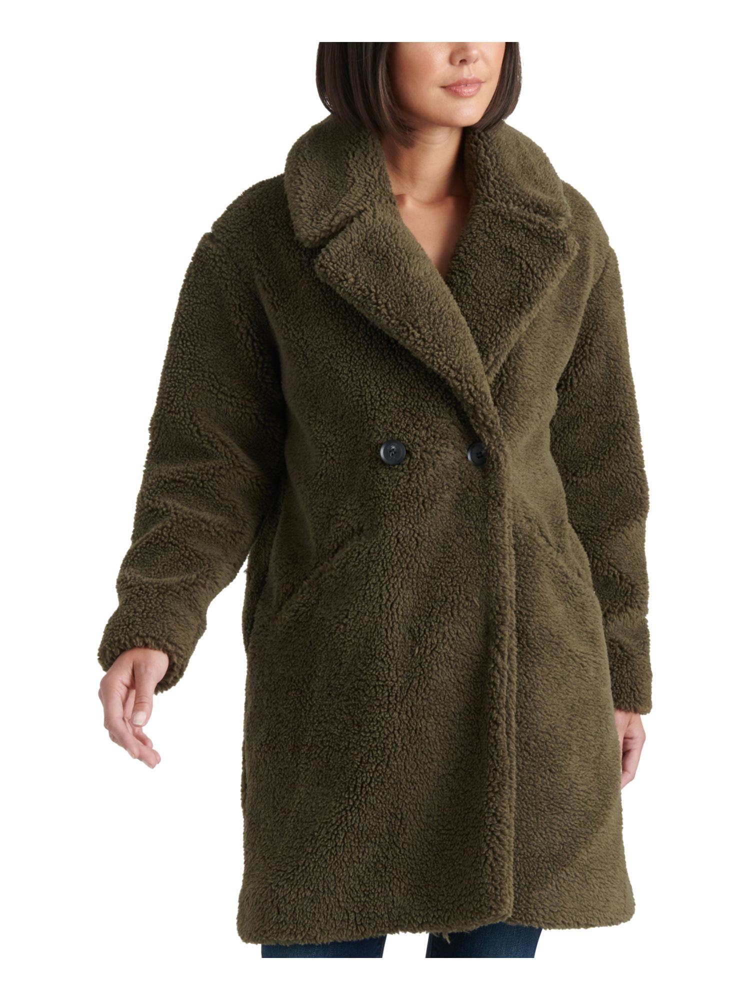 LUCKY BRAND Womens Green Faux Fur Button Down Jacket Size: XS