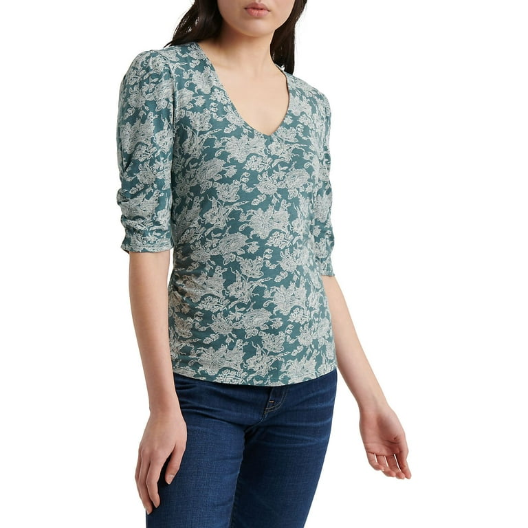 Buy Lucky Brand women scoop neck short sleeves floral pattern