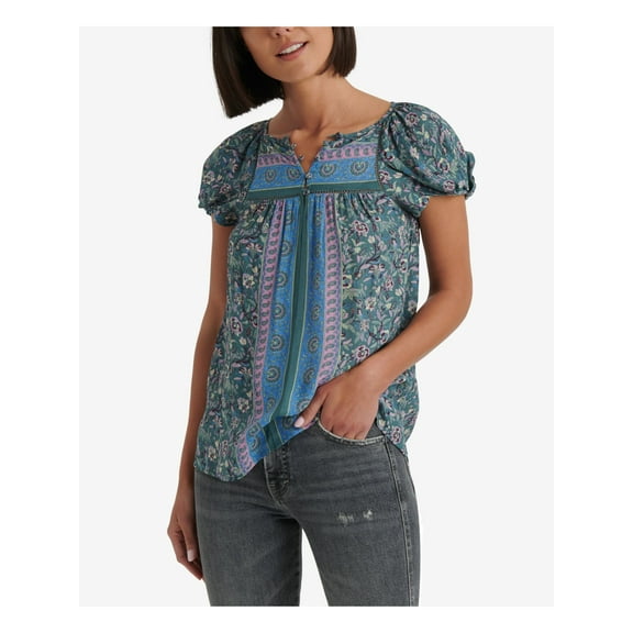 LUCKY BRAND Womens Green Floral Short Sleeve V Neck Top  Size: XS