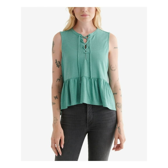 LUCKY BRAND Womens Green Stretch Sleeveless Peplum Top S