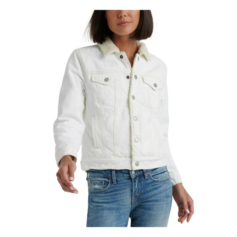LUCKY BRAND Womens Ivory Faux Fur Denim Jacket Size: XS