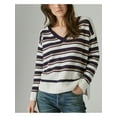 thumbnail image 1 of LUCKY BRAND Womens Ivory Striped Long Sleeve V Neck Sweater XL, 1 of 2