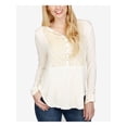 thumbnail image 1 of LUCKY BRAND Womens Ivory Velvet Long Sleeve Jewel Neck Top Size: M, 1 of 4