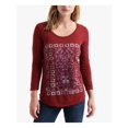 thumbnail image 1 of LUCKY BRAND Womens Maroon Printed Kimono Sleeve Top XS, 1 of 3