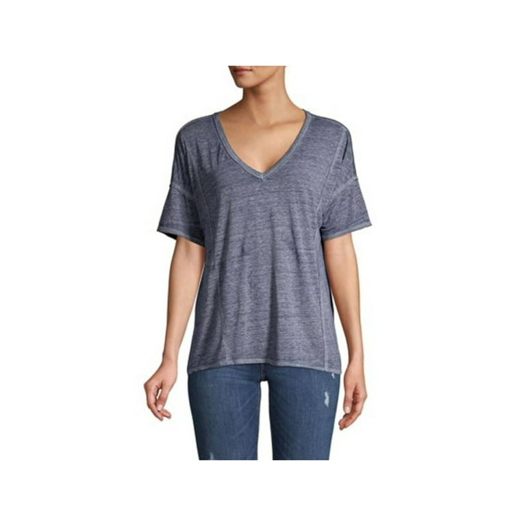 LUCKY BRAND Womens Navy Heather Short Sleeve V Neck T-Shirt Size