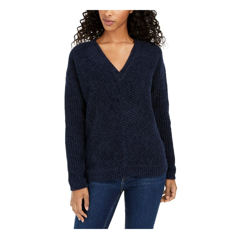 LUCKY BRAND Womens Navy Textured Long Sleeve V Neck Sweater Size: L 