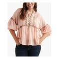 thumbnail image 1 of LUCKY BRAND Womens Orange Embroidered 3/4 Blouson Sleeves Printed Split Peasant Top Plus 1X, 1 of 2