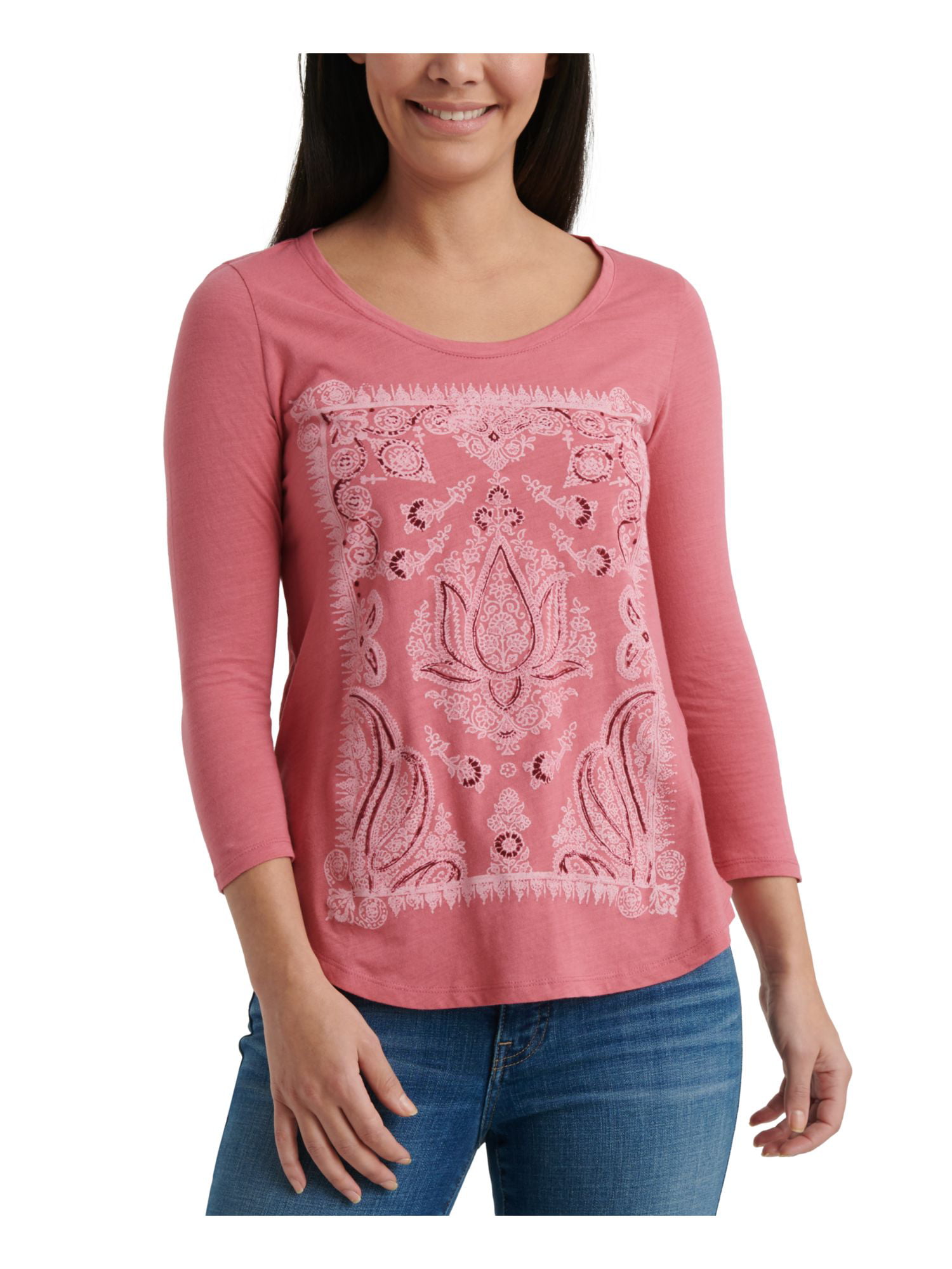 LUCKY BRAND Womens Pink Ikat 3/4 Sleeve Crew Neck T-Shirt Size: XS