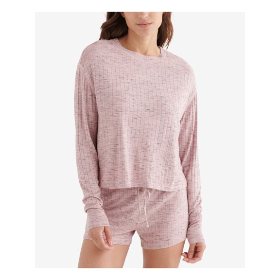 LUCKY BRAND Womens Pink Ribbed Short Length Relaxed Fit Long Sleeve Crew Neck Top S