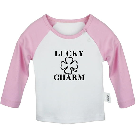 LUCKY CHARM Funny T shirt For Baby, Newborn Babies T-shirts, Infant Tops, 0-24M Kids Graphic Tees Clothing (Long Pink Raglan T-shirt, 0-6 Months)