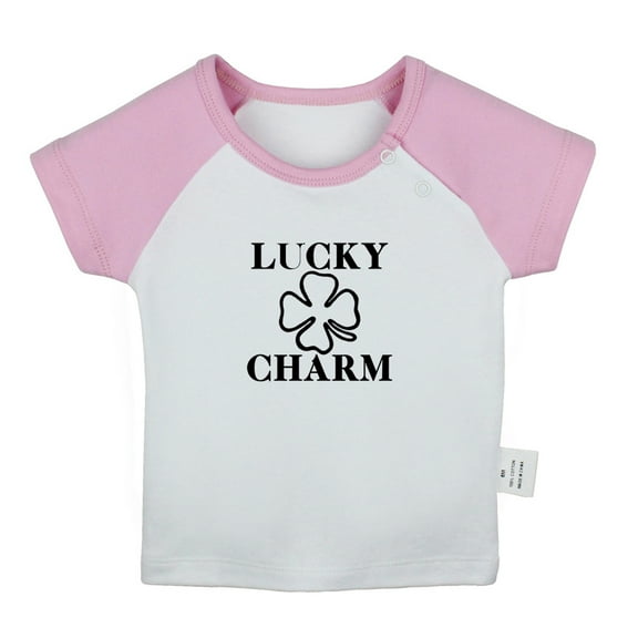 LUCKY CHARM Funny T shirt For Baby, Newborn Babies T-shirts, Infant Tops, 0-24M Kids Graphic Tees Clothing (Short Pink Raglan T-shirt, 0-6 Months)