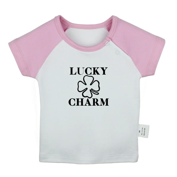 LUCKY CHARM Funny T shirt For Baby, Newborn Babies T-shirts, Infant Tops, 0-24M Kids Graphic Tees Clothing (Short Pink Raglan T-shirt, 12-18 Months)
