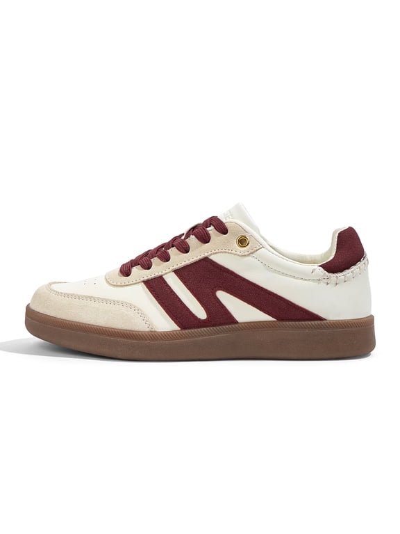 Womens Classic Retro Gum Sole Fashion Sneakers Anti Slip Casual Shoes,Beige&Red