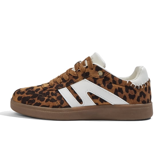 LUCKY STEP Womens Classic Retro Gum Sole Fashion Sneakers Genuine Leather Anti Slip Casual Shoes,Leopard