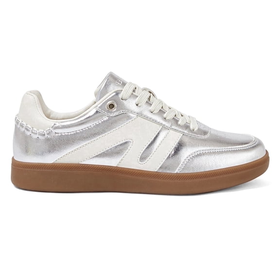 LUCKY STEP Womens Classic Retro Gum Sole Fashion Sneakers Genuine Leather Anti Slip Casual Shoes,Silver