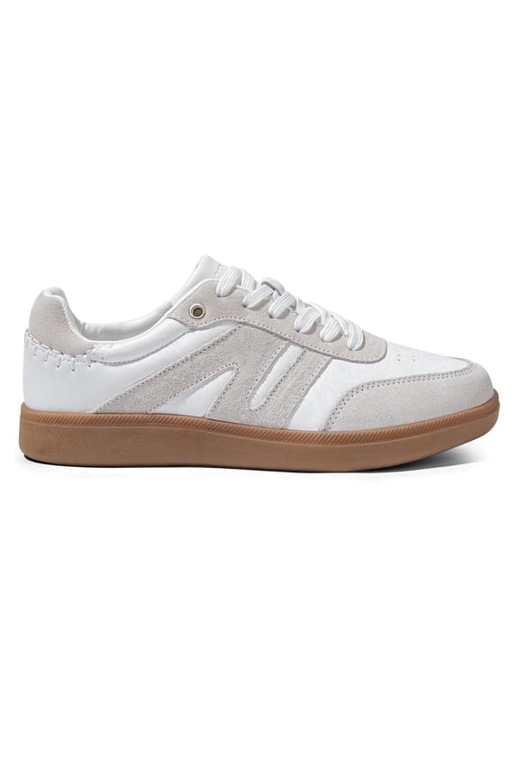 Womens Classic Retro Gum Sole Fashion Sneakers Genuine Leather Anti Slip Casual Shoes,White&Grey