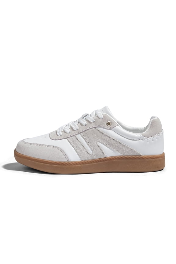 Womens Classic Retro Gum Sole Fashion Sneakers Genuine Leather Anti Slip Casual Shoes,White&Grey