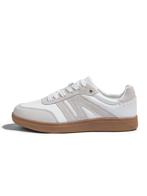 Womens Classic Retro Gum Sole Fashion Sneakers Anti Slip Casual Shoes,White&Grey
