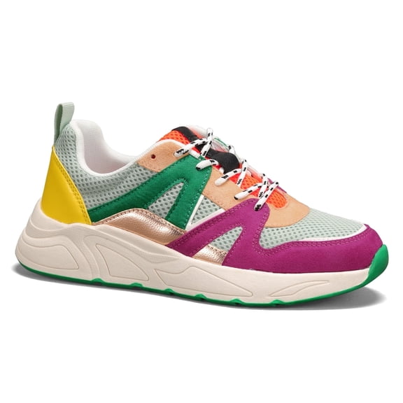 LUCKY STEP Chunky Colorful Sneakers Fashion Walking Tennis Travel Shoes,Fuchsia/Green,Womens
