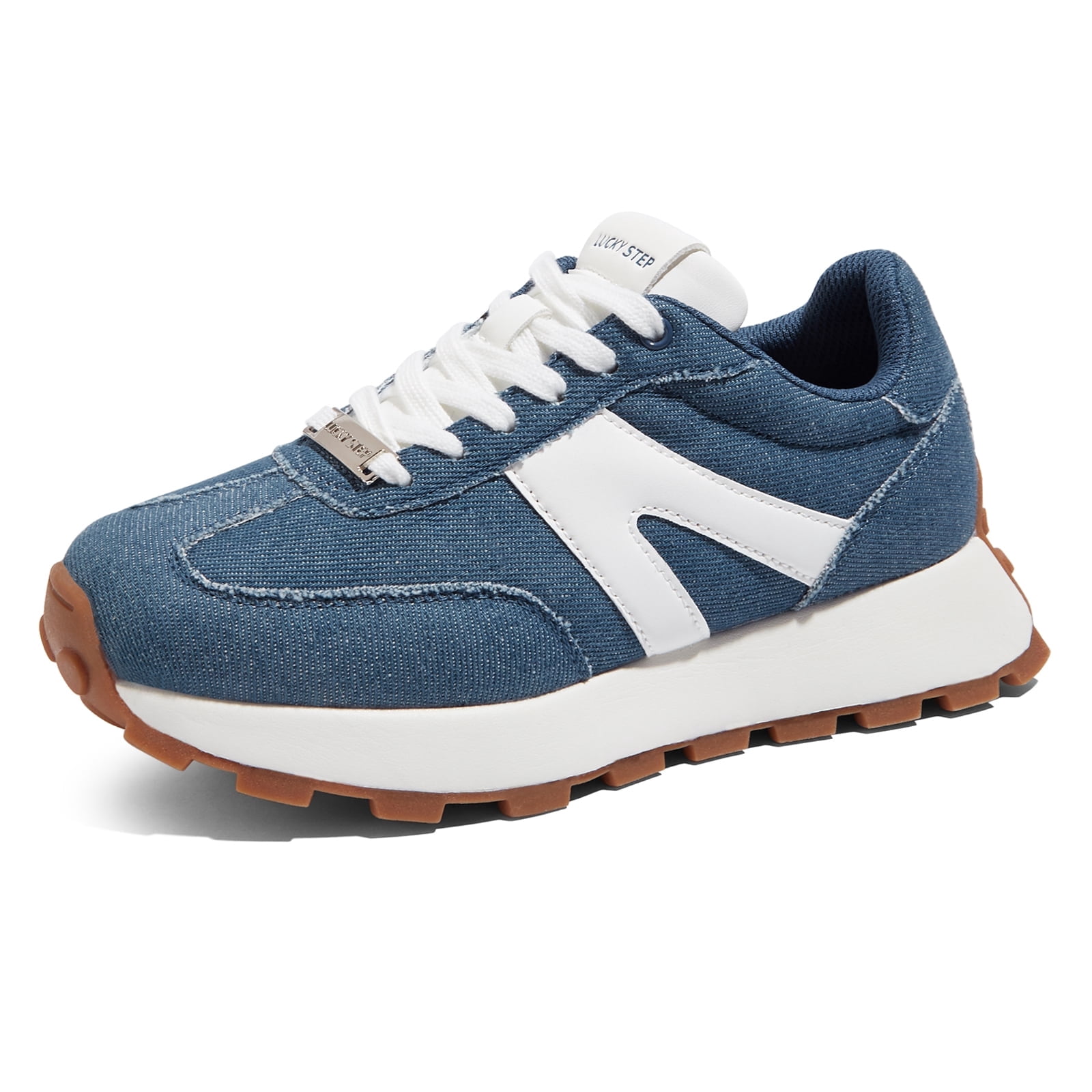 LUCKY STEP Womens Platform Shoes Chunky Fashion Lace-up Sneakers Casual Shoes,Denim Blue
