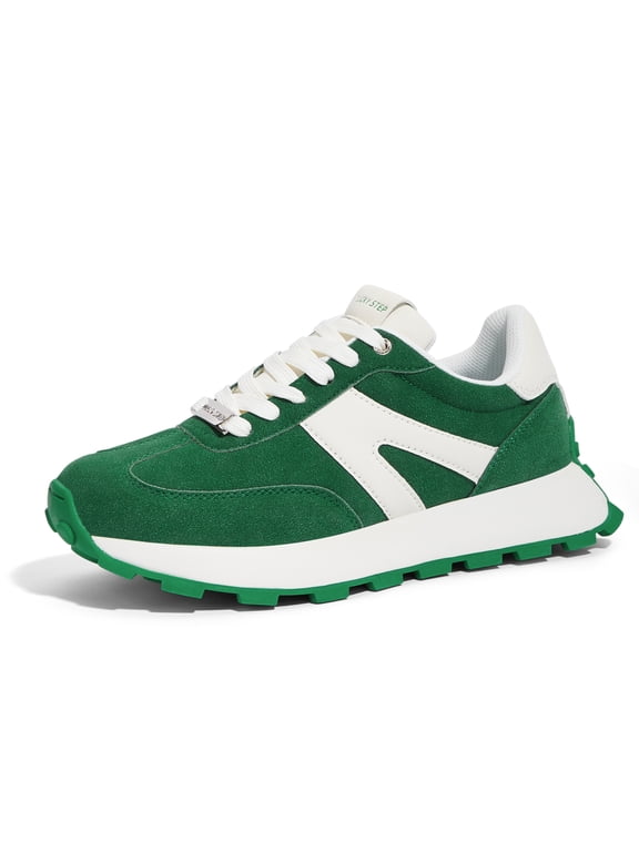 Womens Platform Shoes Chunky Fashion Lace-up Sneakers Casual Shoes,Green