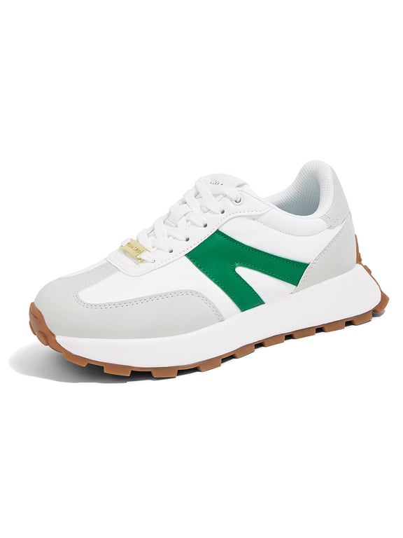 Womens Platform Shoes Chunky Fashion Lace-up Sneakers Casual Shoes,Grey&Green