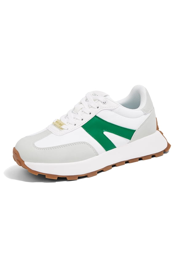 Womens Platform Shoes Chunky Fashion Lace-up Sneakers Casual Shoes,Grey&Green