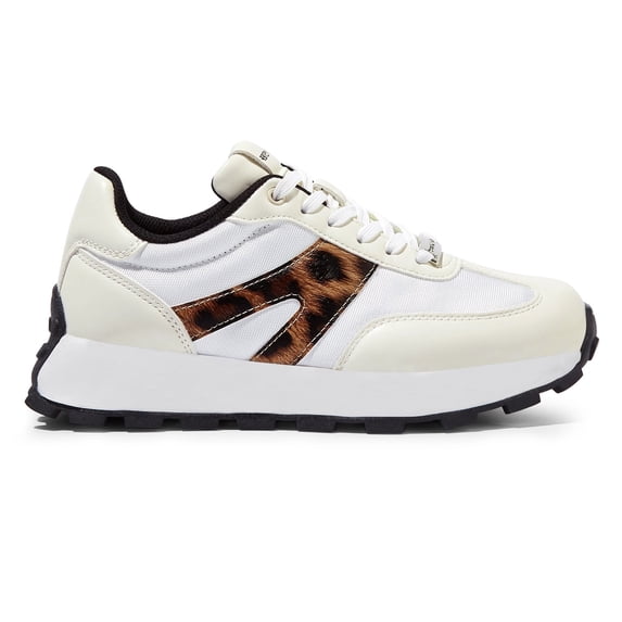 LUCKY STEP Chunky Fashion Lace-up Sneakers Tennis Walking Shoes,Grey/Leopard,Womens