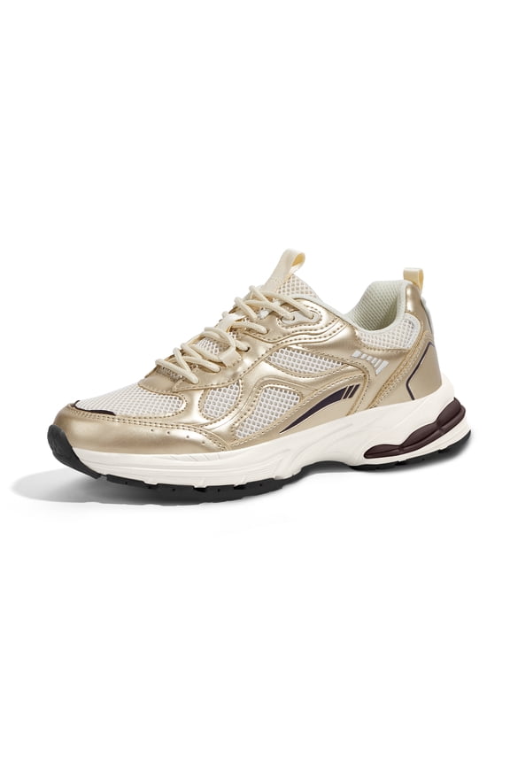 Chunky Fashion Mesh Sneakers Casual Running Walking Shoes,Gold/Beige,Womens