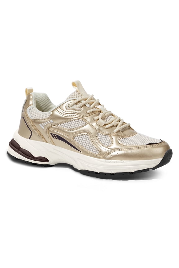 Chunky Fashion Mesh Sneakers Casual Running Walking Shoes,Gold/Beige,Womens