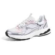 Chunky Fashion Mesh Sneakers Casual Running Walking Shoes,White/Silver,Womens